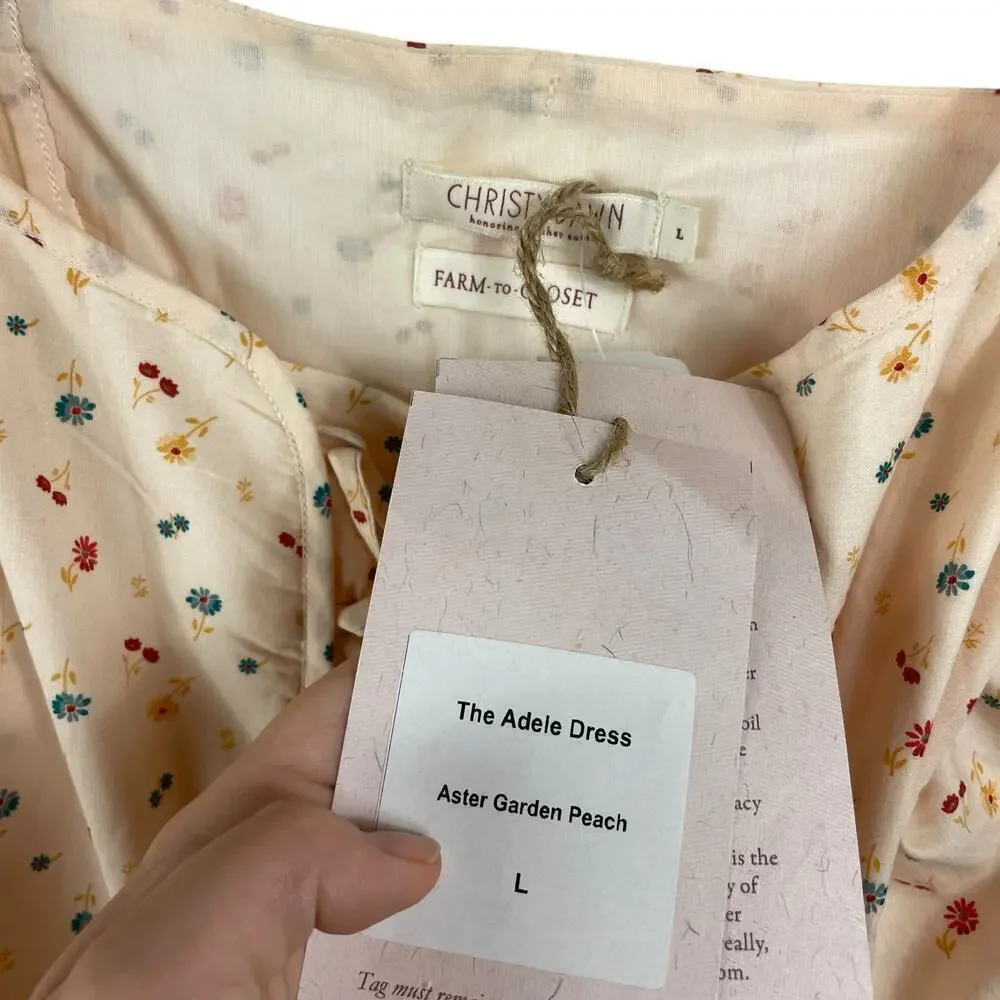 Christy Dawn The Adele Floral Lace Up Dress Carnelian Aster Garden Peach Size L - Picture 5 of 9